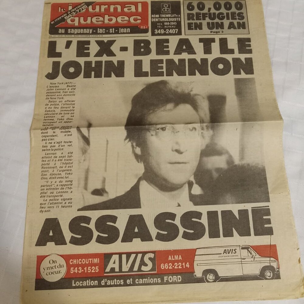 “Former Beatle John Lennon assassinated,” Le Journal de Québec in French